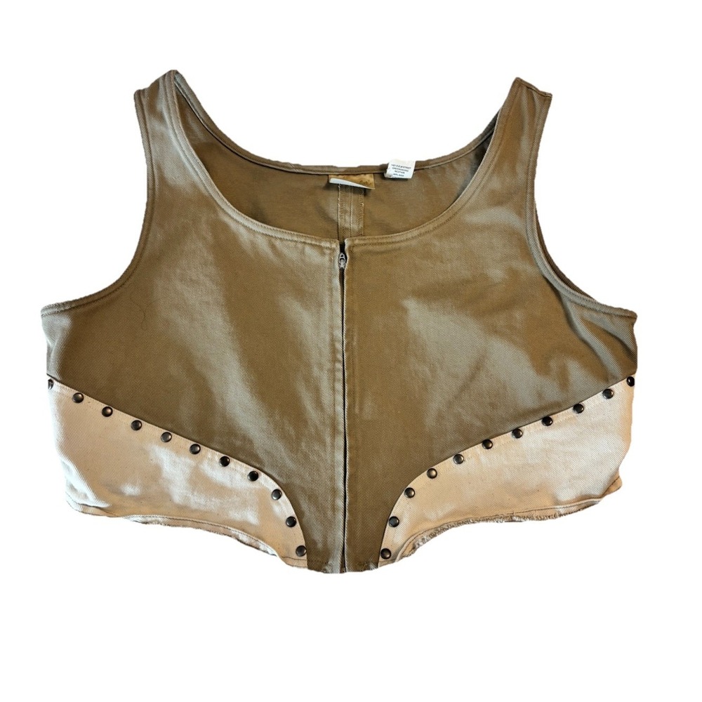 Wrangler Crop Vest Denim Corset full front zipper stud details Rodeo Women's XXL